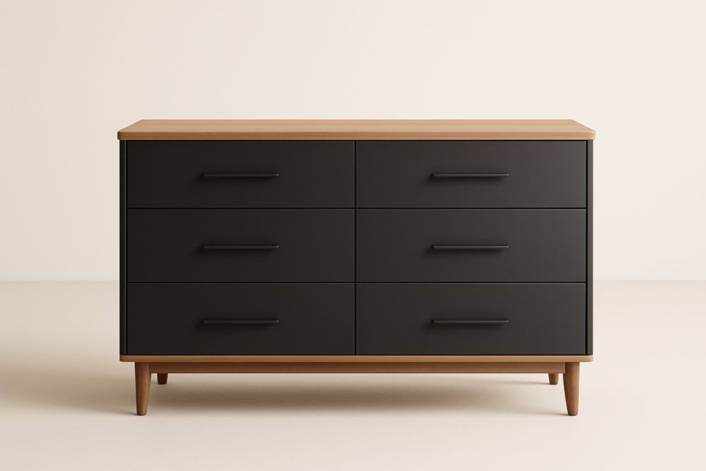 Mobile cassettiera a sei cassetti in MDF nero e marrone-Belonirta