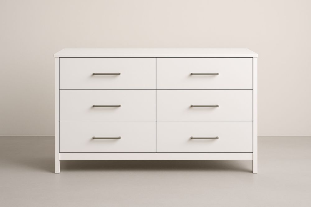 Mobile cassettiera 6 cassetti bianco in MDF con maniglie in acciaio-Belonirta