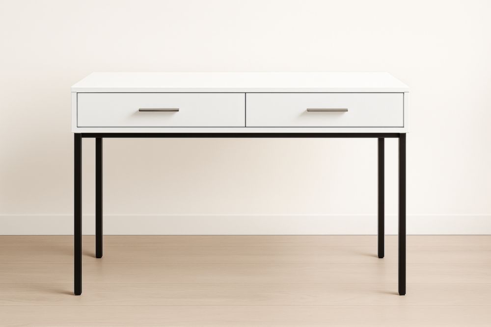 Scrivania bianca con cassetti in MDF e gambe in acciaio 120x60x75 cm, scrivania da ufficio-Belonirta