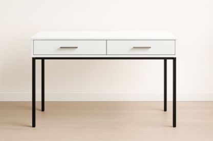 Scrivania bianca con cassetti in MDF e gambe in acciaio 120x60x75 cm, scrivania da ufficio-Belonirta