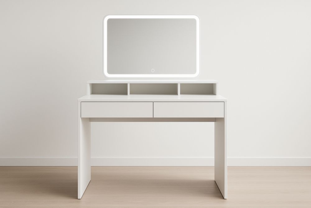 Tavolo da Trucco con Specchio LED Bianco MDF-Belonirta