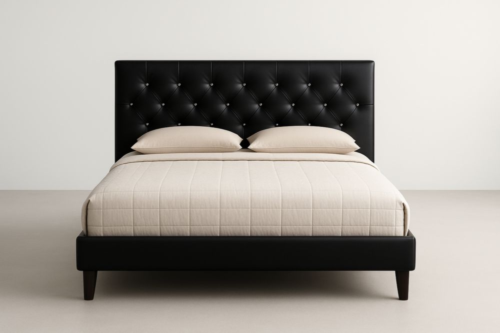 Letto Matrimoniale con Testiera in Pelle Nera 200x160x120 cm-Belonirta