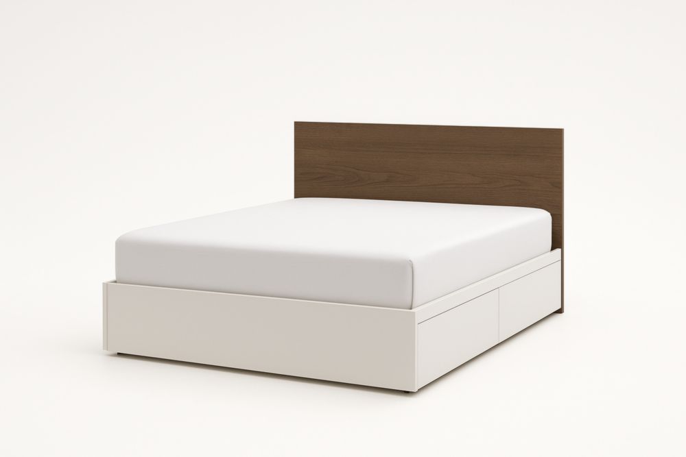 Letto matrimoniale con contenitore in melaminico bianco, con materasso-Belonirta