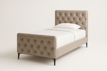 Letto Singolo in Pelle Sintetica Beige con Testiera a Bottoni-Belonirta