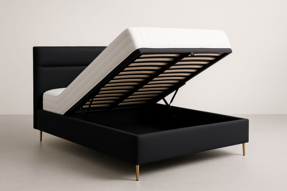 Letto matrimoniale con contenitore nero e gambe in alluminio 210x170x110 cm-Belonirta