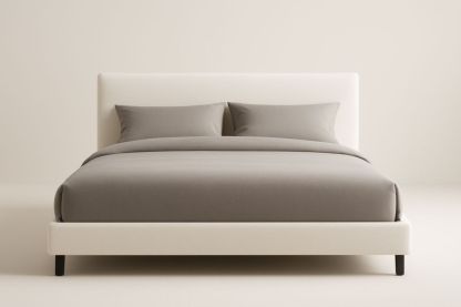 Letto matrimoniale in tessuto beige con testiera 200x160x100 cm-Belonirta