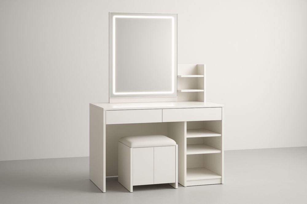 Set Tavolo da Toeletta con Specchio LED e Sgabello in MDF-Belonirta