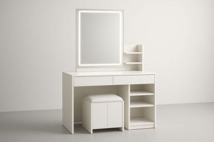 Set Tavolo da Toeletta con Specchio LED e Sgabello in MDF-Belonirta