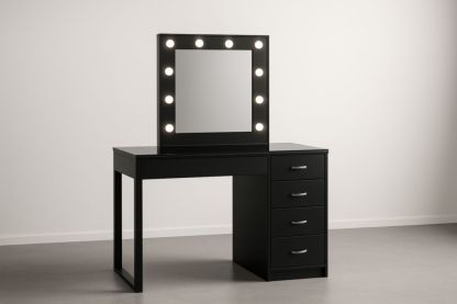 Tavolo Toeletta con Specchio Luminoso e Cassetti in MDF Nero-Belonirta