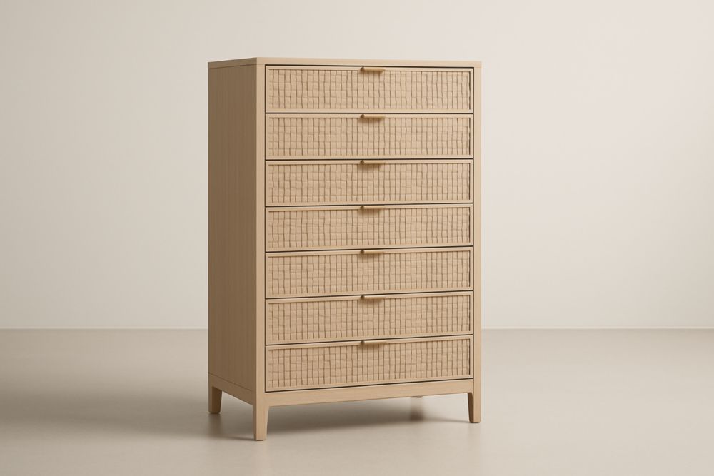 Cassettiera in Legno Massello  con 7 Cassetti Frontali Intrecciati-Belonirta