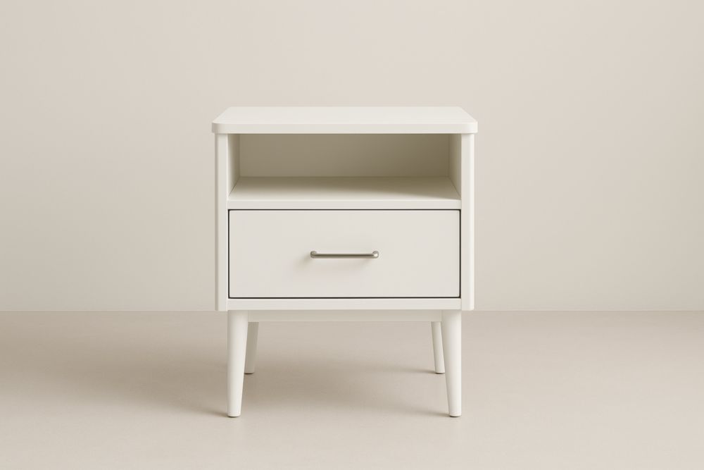 Comodino in MDF con Cassetto e Ripiano Bianco 45x35x55 cm-Belonirta