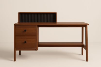 Scrivania in legno massello con due cassetti e mensola-Belonirta