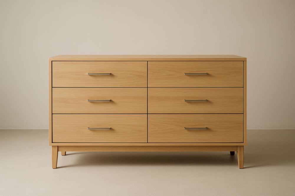 Mobile cassettiera in legno massello con 6 cassetti e maniglie in acciaio-Belonirta