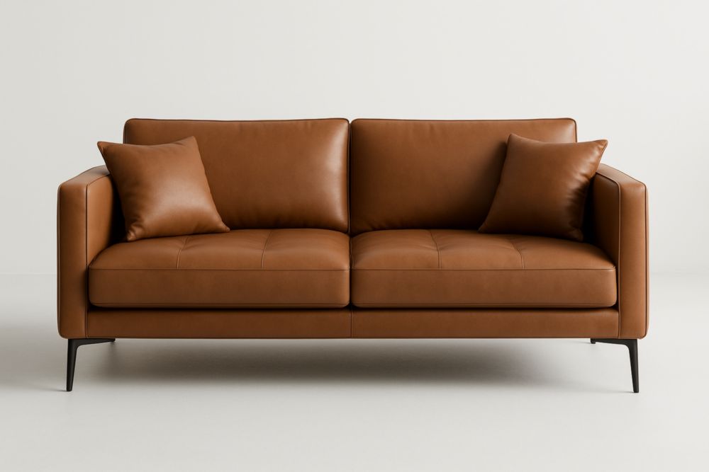 Divano in pelle sintetica marrone con piedi in alluminio-Belonirta