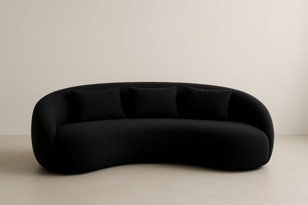 Divano curvo in tessuto nero con cuscini rimovibili-Belonirta