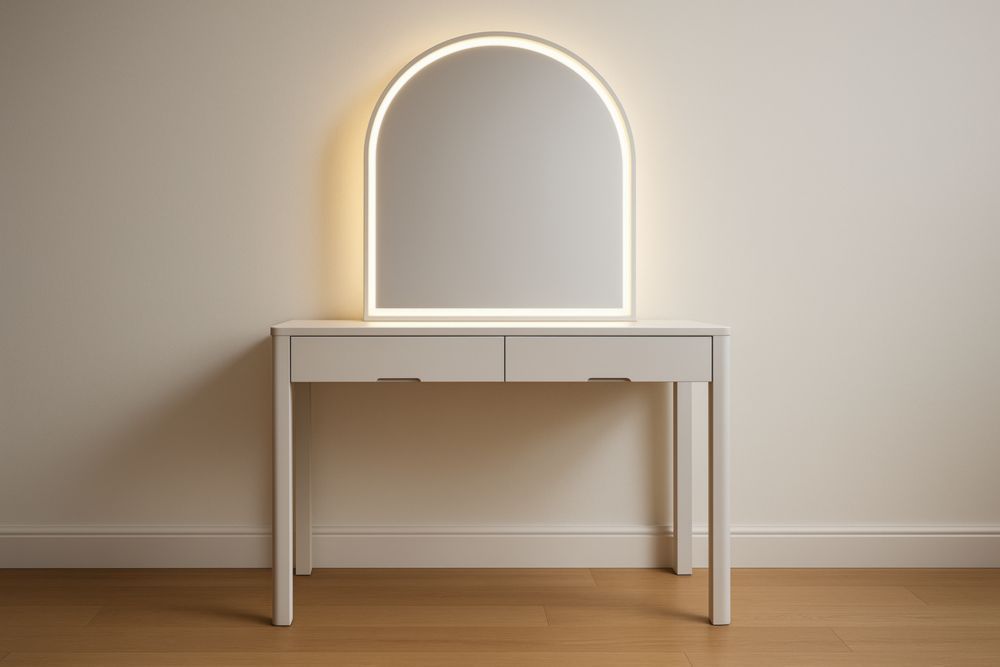 Tavolo da trucco con specchio ad arco retroilluminato in MDF bianco-Belonirta