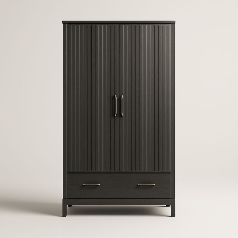 Armadio in Legno Nero con 2 Ante e 2 Cassetti