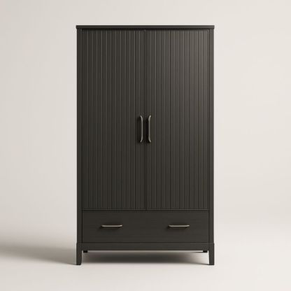 Armadio in Legno Nero con 2 Ante e 2 Cassetti