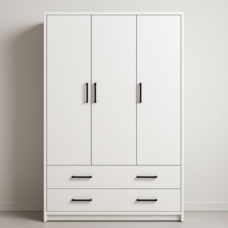 Armadio guardaroba bianco a 3 ante e 2 cassetti in MDF