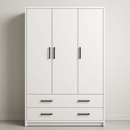 Armadio guardaroba bianco a 3 ante e 2 cassetti in MDF