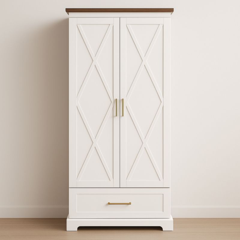 Armadio in legno bianco con doppia anta e cassetto