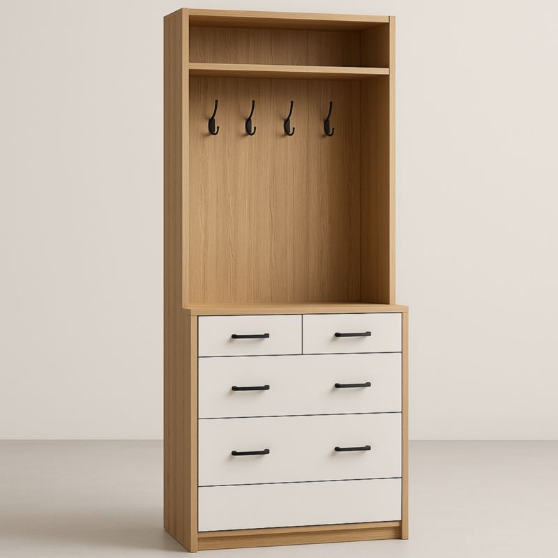 Appendiabiti con cassetti in legno e metallo bianco