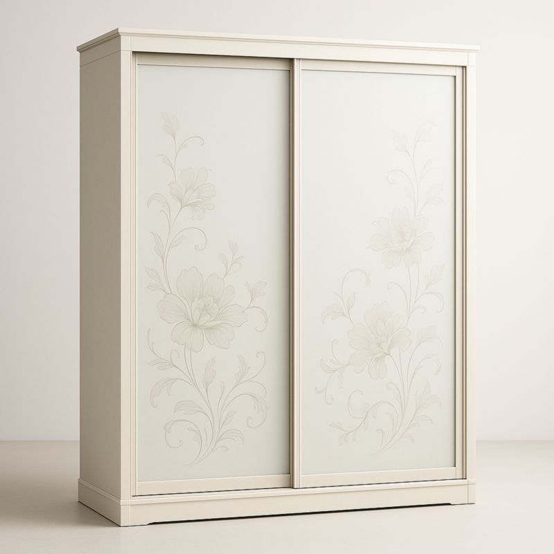 Armadio scorrevole in legno con vetro decorativo, dimensioni 200x150x60 cm