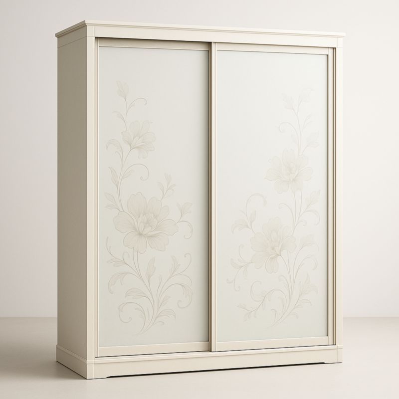 Armadio scorrevole in legno con vetro decorativo, dimensioni 200x150x60 cm