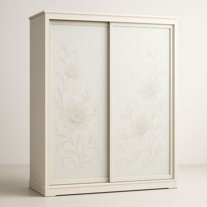 Armadio scorrevole in legno con vetro decorativo, dimensioni 200x150x60 cm