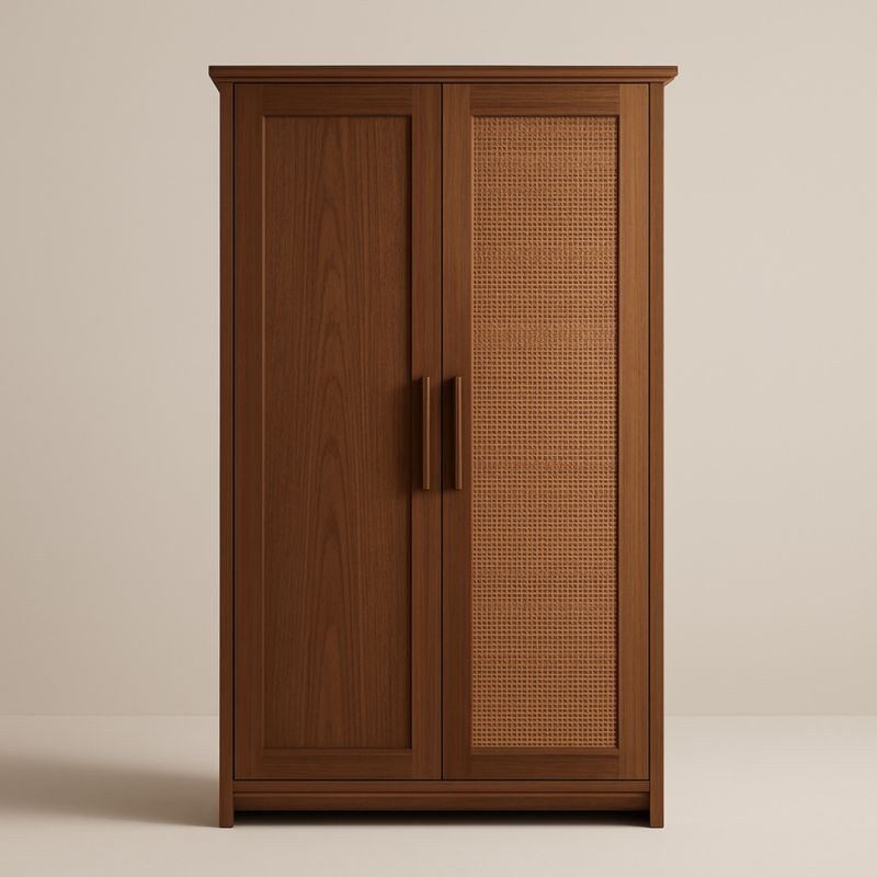 Armadio Legno Marrone Doppia Porta con Rattan