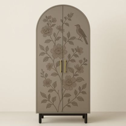 Armadio ad Arco in Legno con Motivo Floreale e Uccello