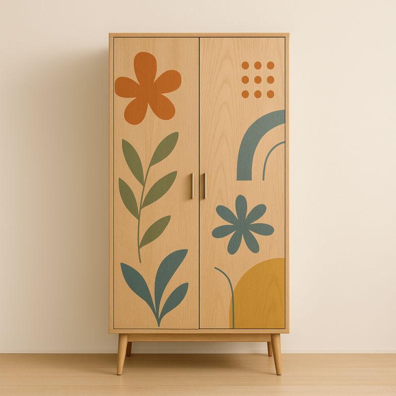 Armadio in Legno con Motivi Floreali a 2 Porte