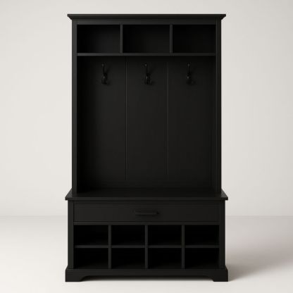 Attaccapanni in pino nero con 3 ganci e scomparti