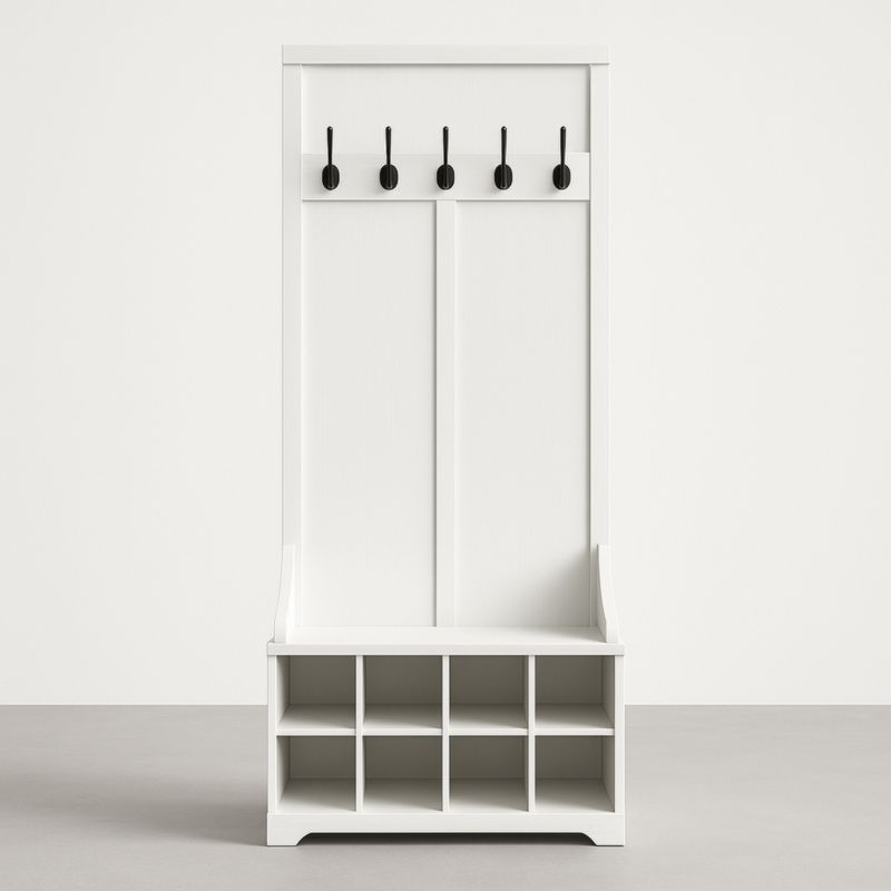 Attaccapanni in MDF con ganci e scomparti, dimensioni 190x100x40 cm