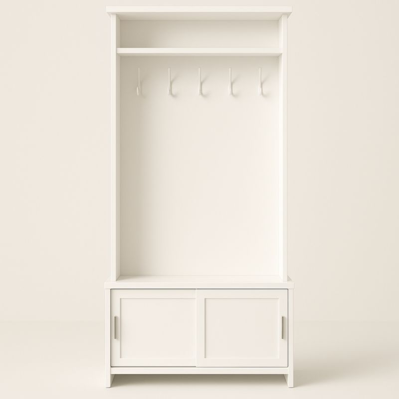 Attaccapanni in MDF bianco con ganci e ripiani