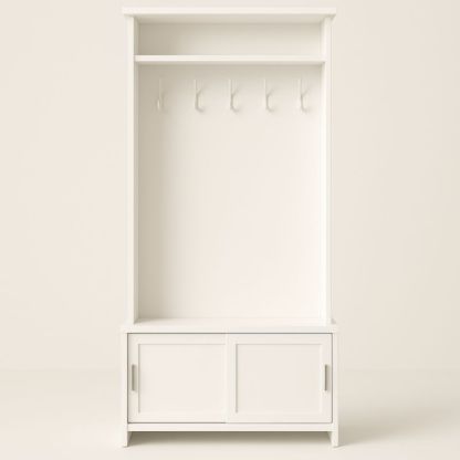 Attaccapanni in MDF bianco con ganci e ripiani