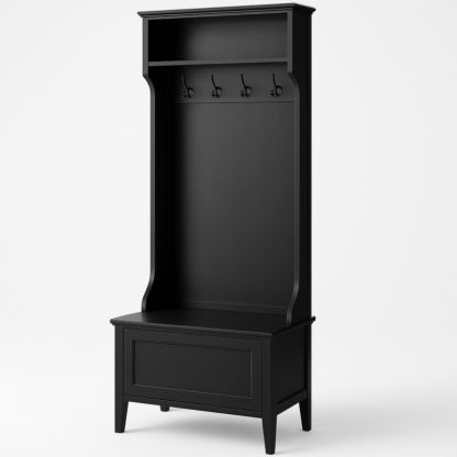 Appendiabiti in Legno Nero con Panca e Ganci