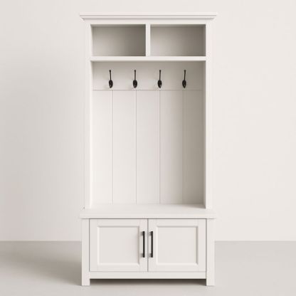 Armadio Ingresso Bianco con Ganci e Scaffali in MDF