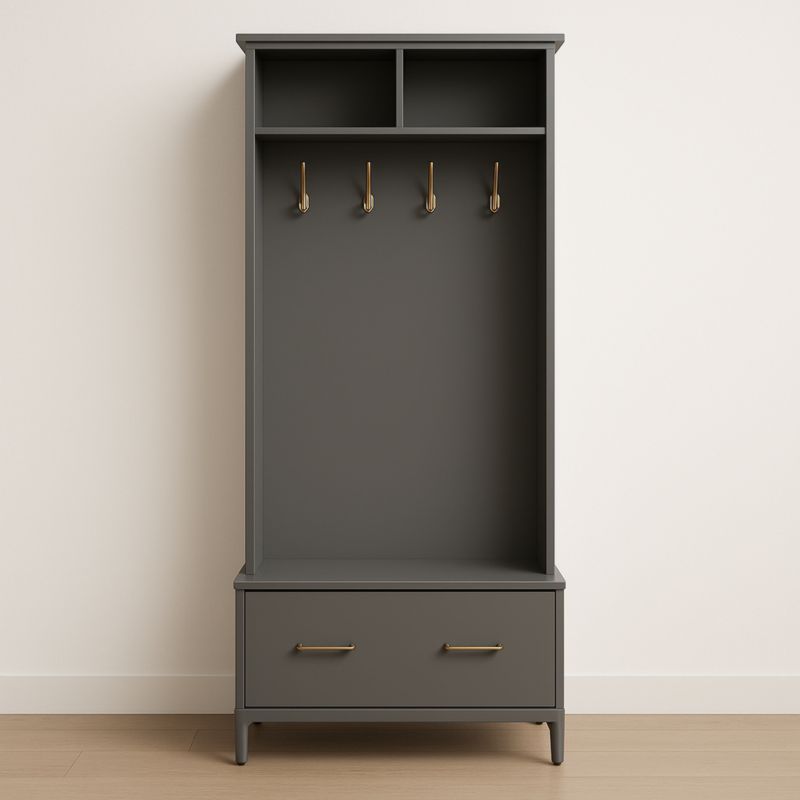 Appendiabiti in legno grigio con cassetto e ganci