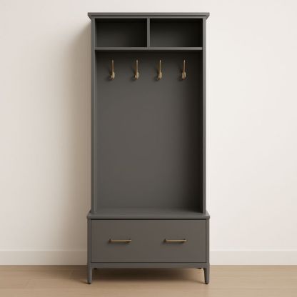 Appendiabiti in legno grigio con cassetto e ganci