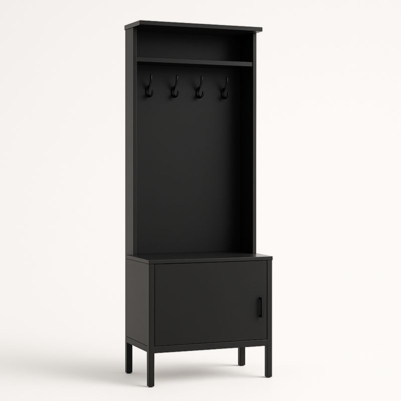 Appendiabiti Nero in MDF 180x60x35 cm con Vano Contenitore e Ganci