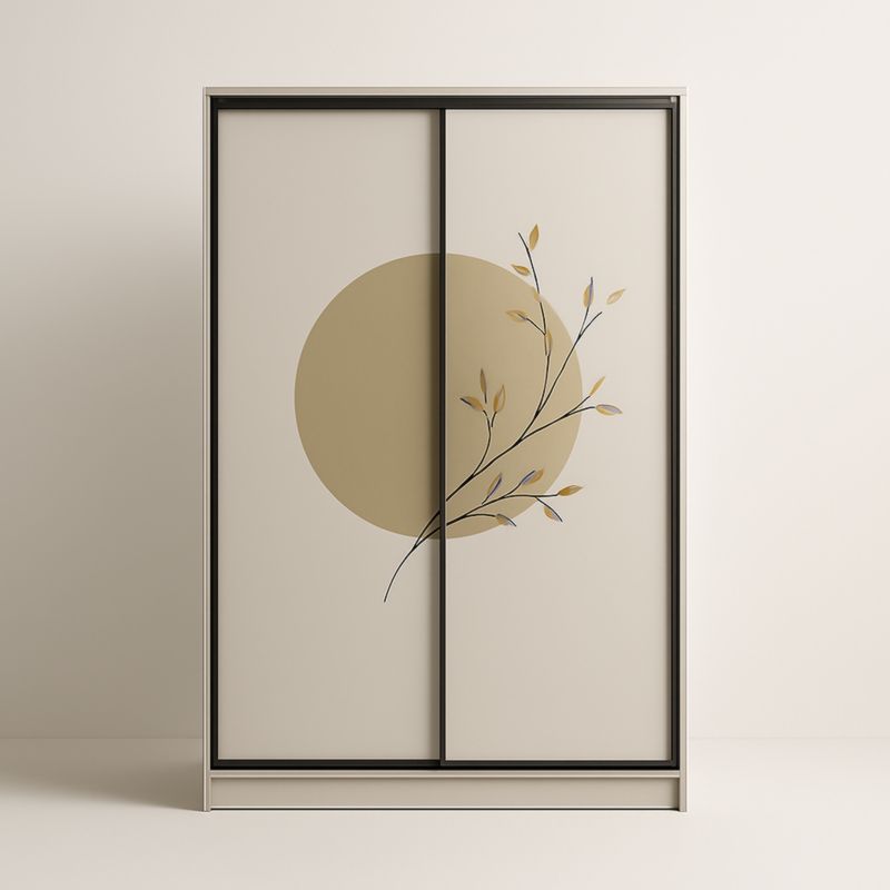 Armadio Scorrevole in Legno Beige con Motivo Decorativo
