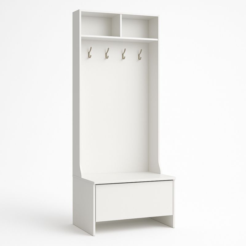 Guardaroba da ingresso in MDF bianco con ganci e ripiani