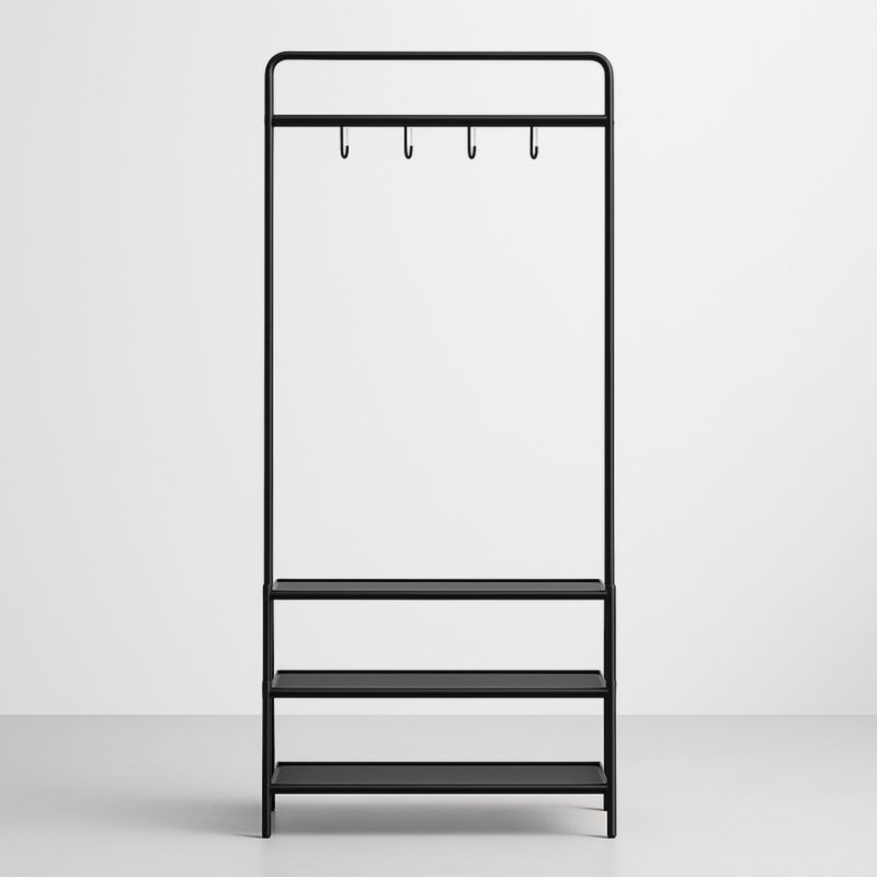 Appendiabiti in Acciaio Nero con Ripiani e Ganci 175x75x35 cm