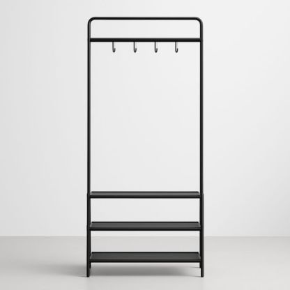 Appendiabiti in Acciaio Nero con Ripiani e Ganci 175x75x35 cm