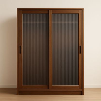 Armadio scorrevole in legno con vetro temperato opaco, dimensioni 200x150x60 cm