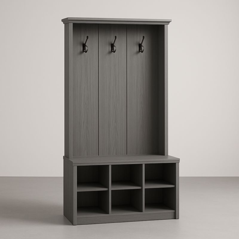 Appendiabiti in Legno Grigio con Scaffali Integrati 185x95x40 cm