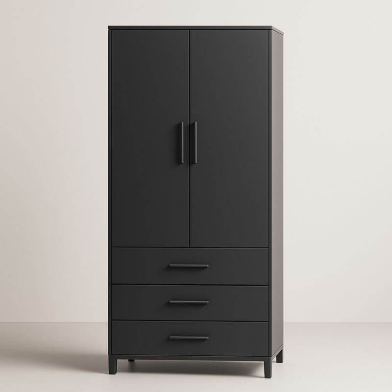 Armadio in Legno Multistrato con Ante e Cassetti Nero