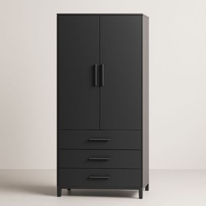 Armadio in Legno Multistrato con Ante e Cassetti Nero