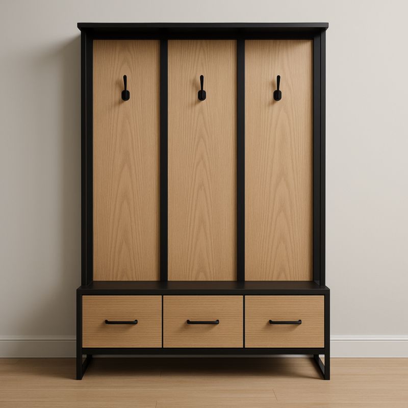 Appendiabiti a Parete in Metallo e Rovere con Cassetti